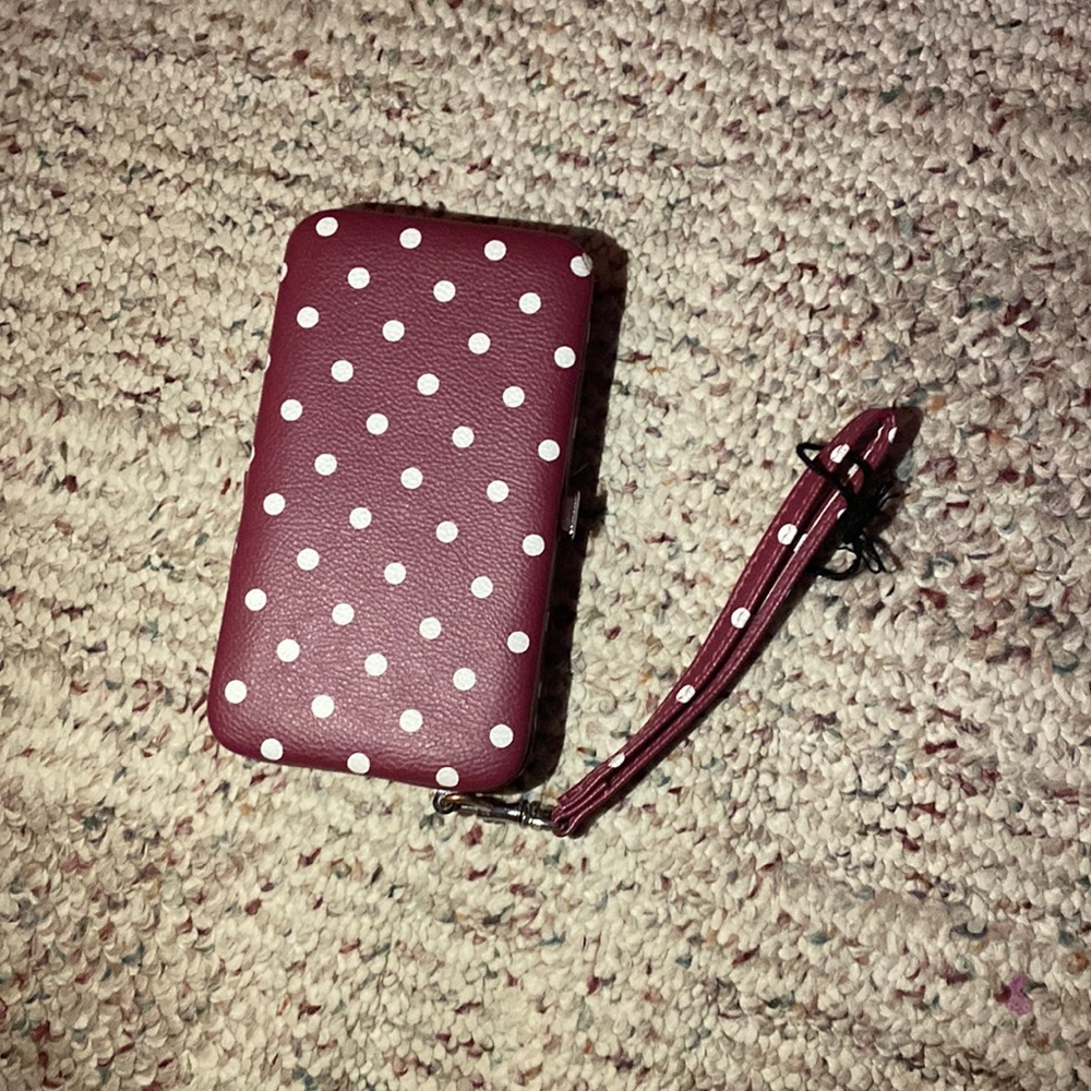 Red dotted, wallet, phone case with handle